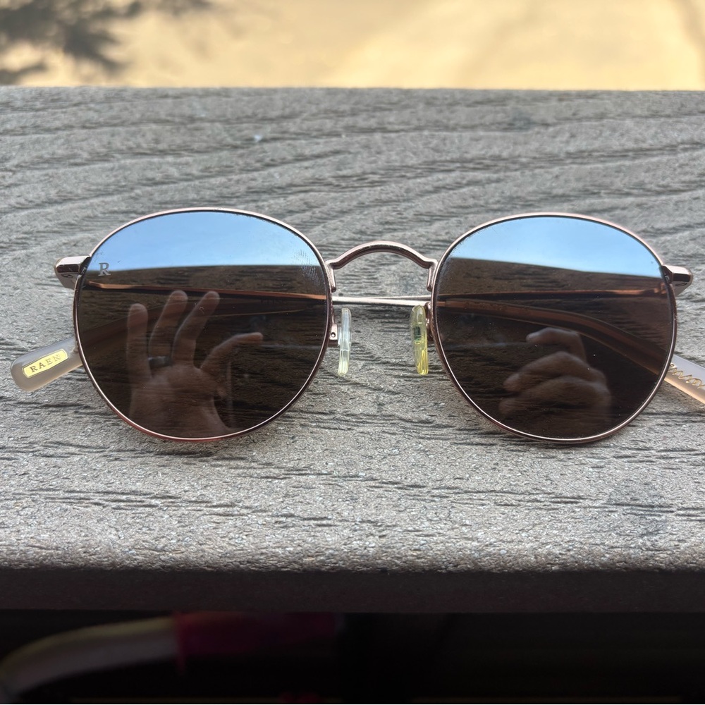 RAEN Gold and Brown Round Sunglasses